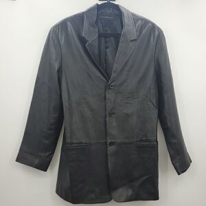 Jhane Barnes Men's Leather Jacket Button Front 90s Boxy Unisex